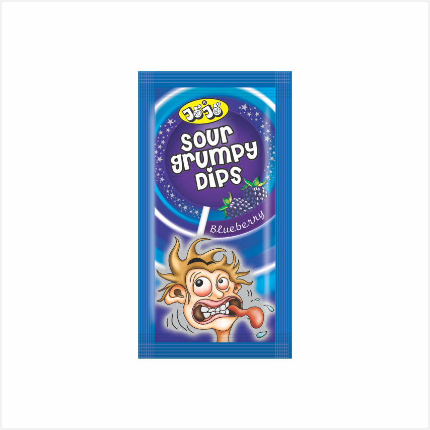 JoJo Sour Grumpy Dips Lollipop (24 Pieces) Blueberry