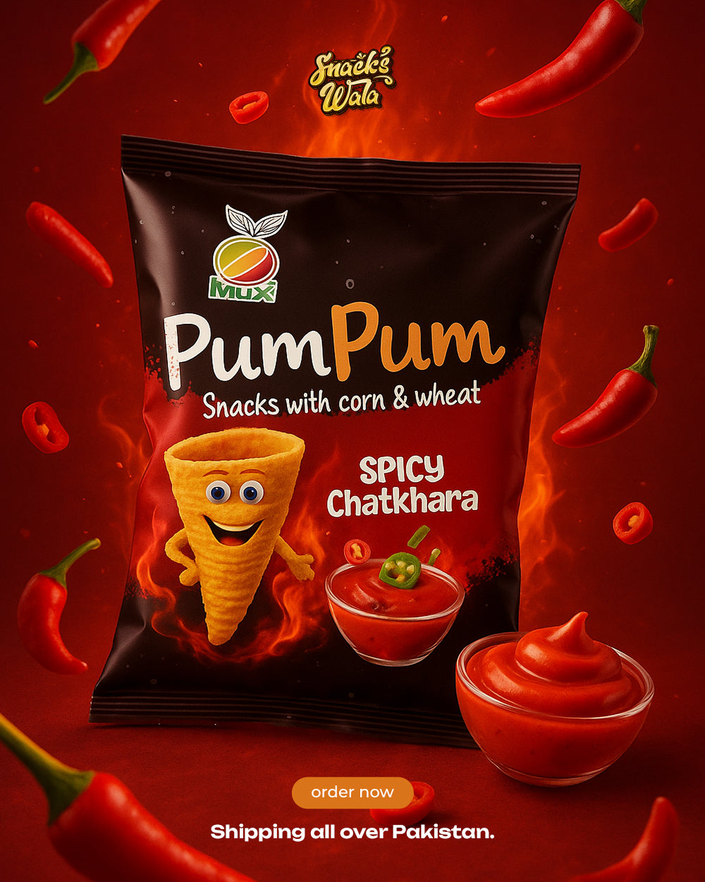 Pum Pum Snacks - Pack of 12 Pieces - Spicy Chatkhara